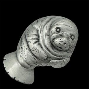 JJ Signed Vintage Manatee Silver Tone Brooch Lapel Pin Jonette Jewelry